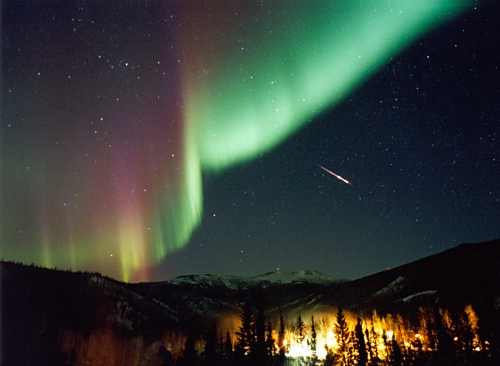 Aurora and meteor