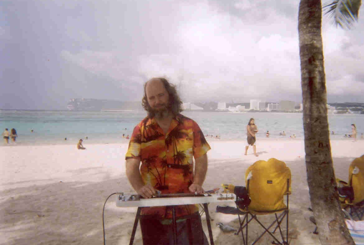 David J. Stewart playing steel guitar at Ypao Beach Park on Guam