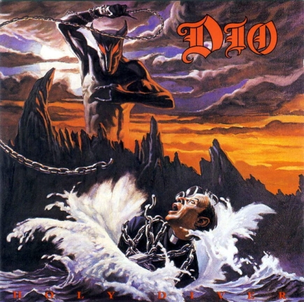This is an album cover by the rock band Dio. The album is called Holy Diver. Dio's singer is former Black Sabbath frontman Ronnie James. The Satan character is clearly displaying the same hand signal.